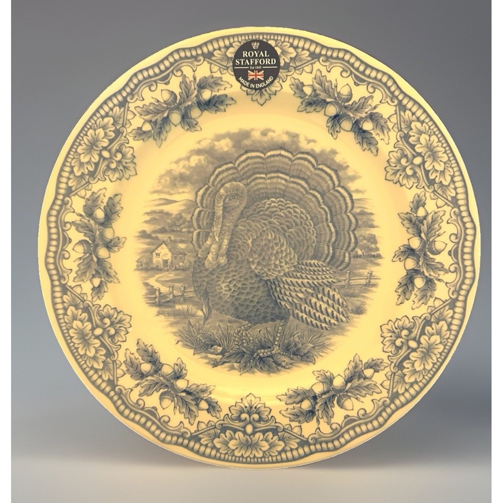 NWT Royal Stafford Turkey Dinner Plate Blue White Ceramic Transfer Wear UK 11"